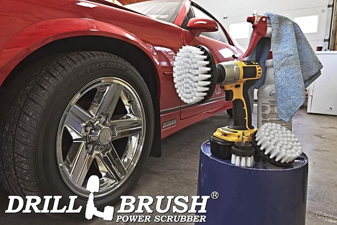 Drill Brush Attachment for Car Detailing & Washing, Wheels, Mats & Rugs | Drillbrush Car Accessories - Carpet and Upholstery Cleaner - Boat and Kayak Hull Accessories - Glass and Fiberglass Cleaner