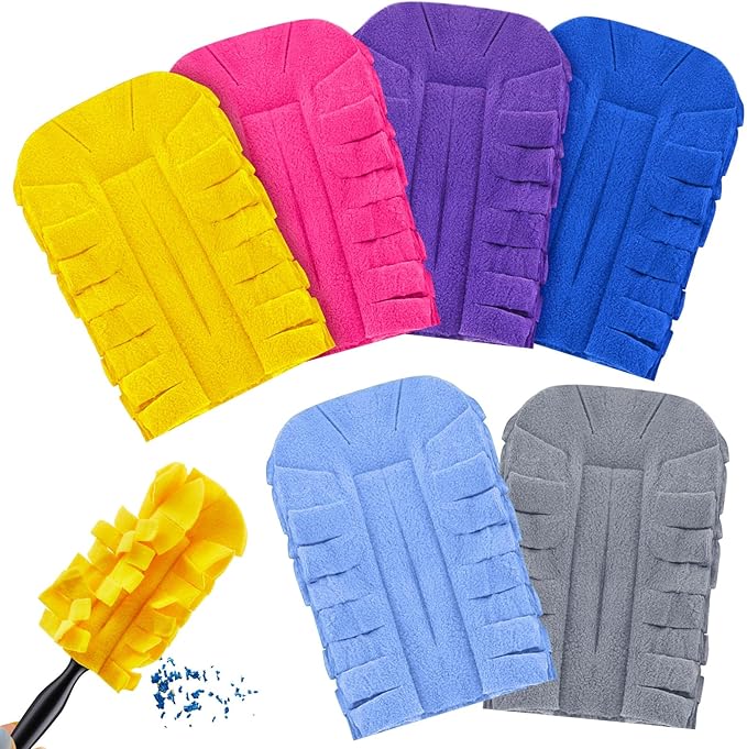 Zubebe 12 Pcs Reusable Duster Refills Fleece,Bright Color | Soft Polyester Fiber Flat Duster Refill Multi Surface Washable Cleaning Pad Tools for Home, Blinds, Car, Pet, Furniture, Fans