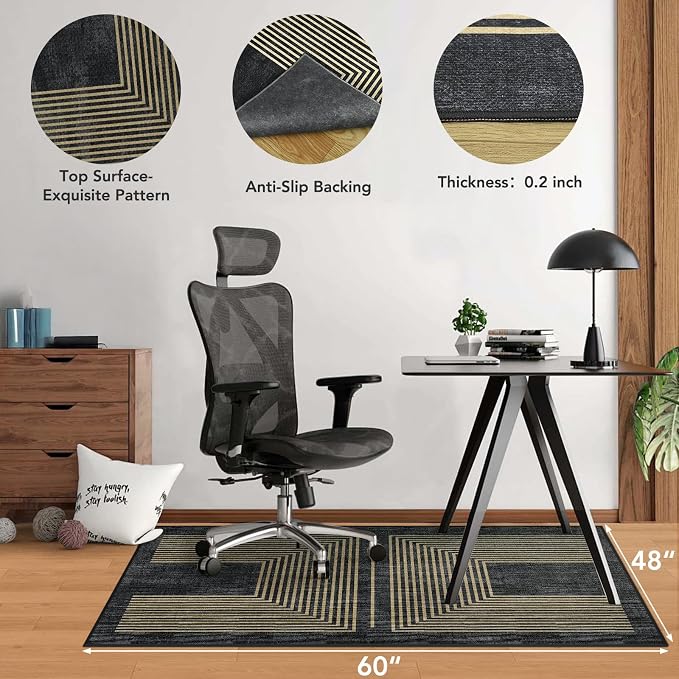 Office Chair Mat for Hardwood Floor&Tile Floor,48" X 60"-Geo Black | Heavy Duty Desk Chair Mat for Hard Floors,Under Desk Rug for Rolling Computer Chair,Anti Slip,Low Pile Carpet Floor