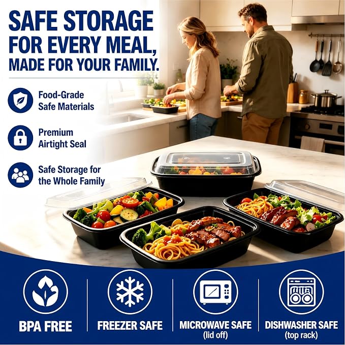 32oz 10 Pack Meal Prep Containers, BPA-Free Microwave Freezer Dishwasher Safe To Go Food Containers, Disposable Food Storage Containers with Lids, Leakproof Food Prep Containers with Lids