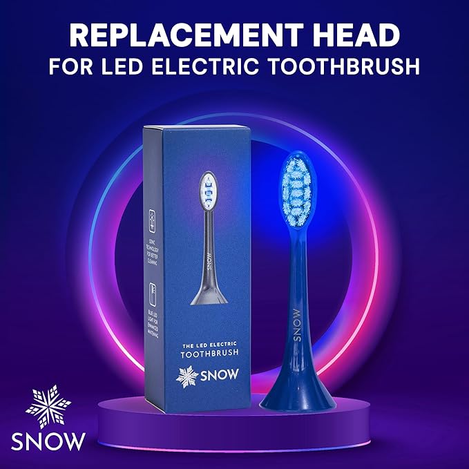 Snow Replacement Head for LED Electric Toothbrush - Soft Bristles & Sonic | Blue LED light, whitening teeth, easy replacement head, fits rechargeable toothbrush