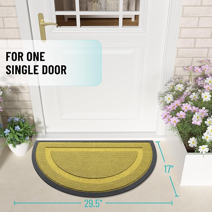 OLANLY Half Circle Front Door Mat Outside 29.5x17 All-Season Rubber Doormat | Lime Green, Absorbent, Heavy-Duty, Stain and Fade Resistant, Non-Slip Backing, Low-Profile Indoor Outdoor Entryway Mat