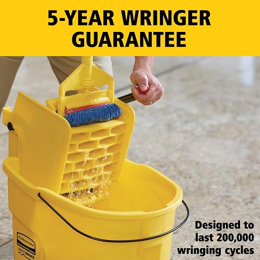 Rubbermaid Commercial Products WaveBrake 26 Qt. Side-Press Mop Bucket and Wringer Combo on Wheels, Yellow, for Professional/Industrial/Business Heavy-Duty Floor Cleaning/Mopping