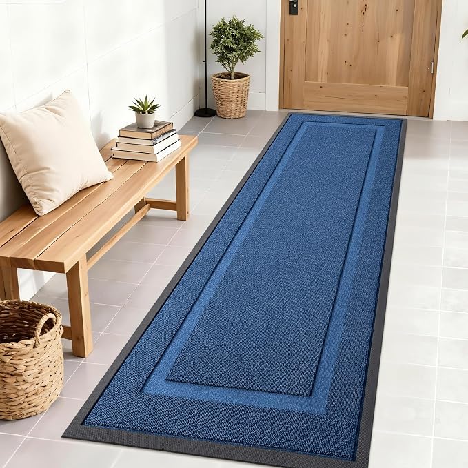 OLANLY Front Door Mat Outside 71x23, All-Season Heavy-Duty Rubber Doormat | Navy Blue, Absorbent, Stain Fade Resistant, Waterproof Non-Slip Backing, Low-Profile Indoor Outdoor Floor Mat for Entryway