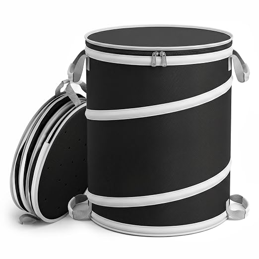 Collapsible Pop Up Trash Can with Hard Plastic Bottom and Drain Holes, 23 Gallon Foldable Yard Waste Leaf Bag and Outdoor Camping Garbage Bin for Garden, RV and Indoor Storage