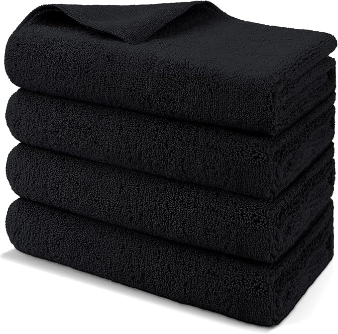 HOMEXCEL Professional Large Microfiber Car Drying Towels 4 Pack, 31" x 24" | Highly Absorbent, Lint Free, Scratch Free, Fast Drying, Absorbent Microfiber Towel for Cars SUVs RVs Trucks Boats, Black