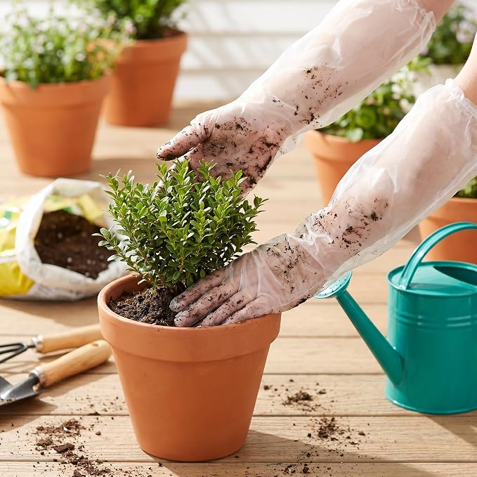 15 Pairs Long Sleeve Cleaning Gloves Waterproof Cpe Material Elbow Length and Tight Elastic Cuff, No Slipoff Design and Extended Forearm Coverage for Gardening and Household