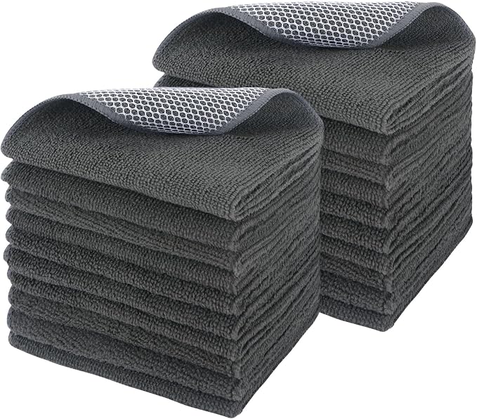 Dish Cloth for Washing Dishes Kitchen Washcloth Cleaning Cloth | 12x12inch 20pack Kitchen Towels Rags, Microfiber Cleaning Cloths, Wash Cloths with Poly Scour Side, Wholesale, Dark Grey