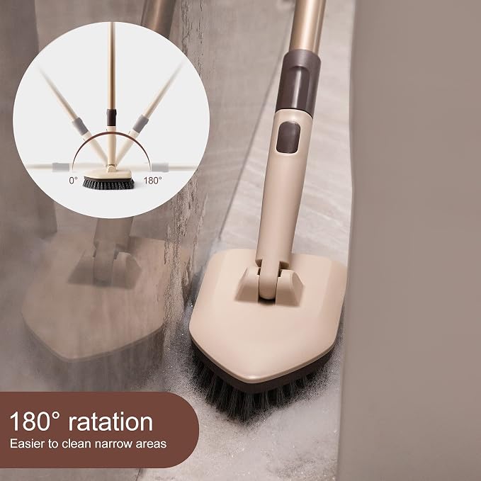 Eyliden Tub & Tile Scrubber Kit with Long Handle, 2 Different Cleaner Brush | Heavy-Duty Stiff Bristle and 2 Non-Scratch Scrub Pads, for Grout Bath Glass Kitchen Floor Shower Boat Deck RV Wash Cleaning