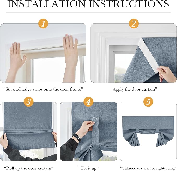 RYB HOME 100% Blackout Curtains for French Door, Privacy Lightweighted Door Window Curtains Thermal Insulated for Kitchen Living Room Easy to Install Blinds, W30 x L80 inch, 1 Pc, Haze Blue