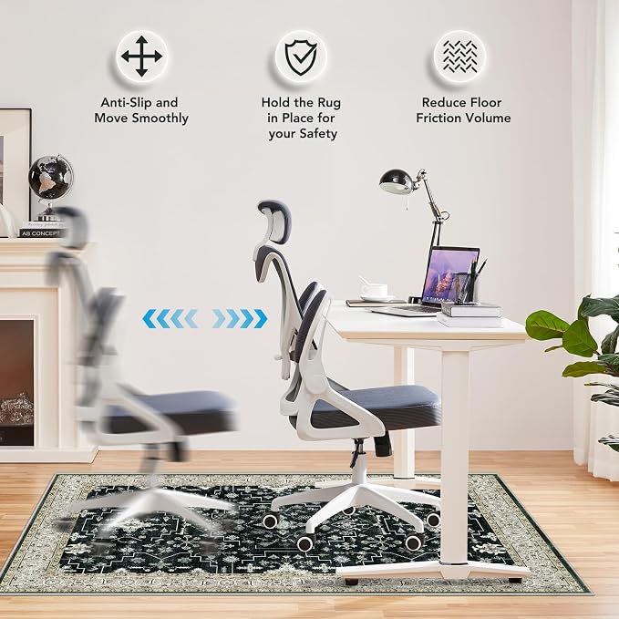 Office Chair Mat for Hardwood Floor&Tile Floor,36"X 48"-Frame Black White | Heavy Duty Desk Chair Mat for Hard Floors,Under Desk Rug for Rolling Computer Chair,Anti Slip,Low Pile Carpet Floor