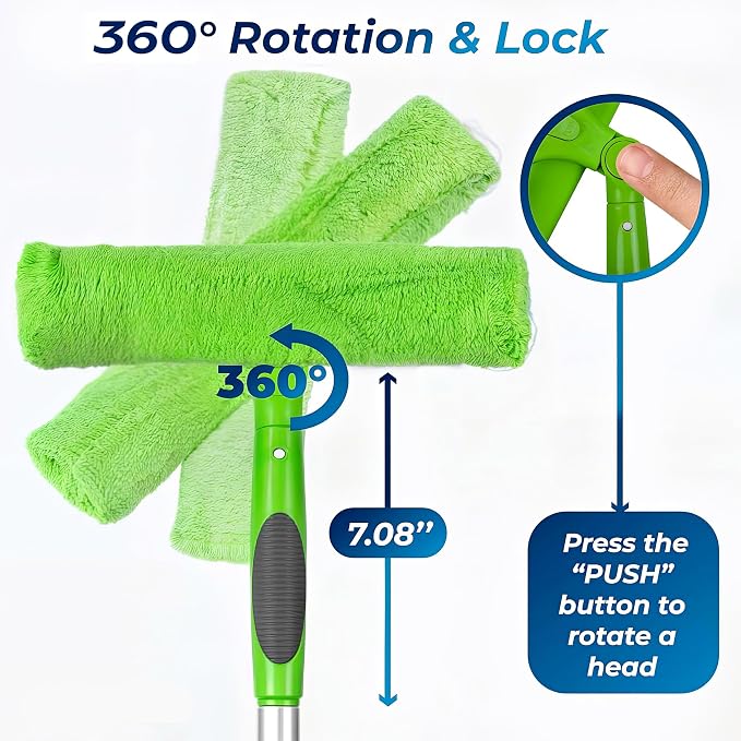 Professional Window Squeegee for Window Cleaning, 2 in 1 Rotatable Window Cleaning Squeegee Kit with Extension Pole, 62” Window Cleaning Tool for Indoor/Outdoor High Windows, Home, Car