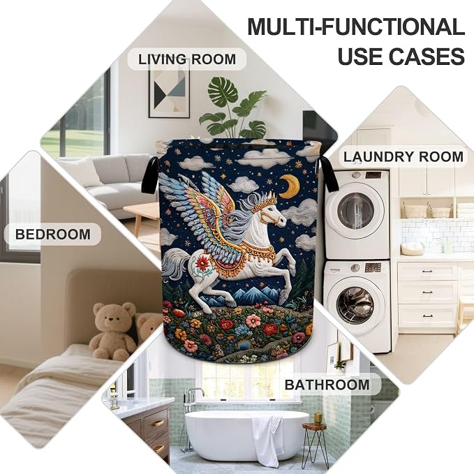 Horse Laundry Basket Foldable Oxford Laundry Hamper With Handle For Room Bathroom Bedroom