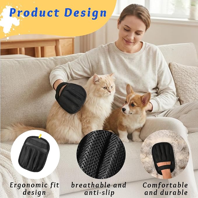 5-Finger Pet Hair Removal Glove Reus Sofa Carpet Car Seat Black 1pc
