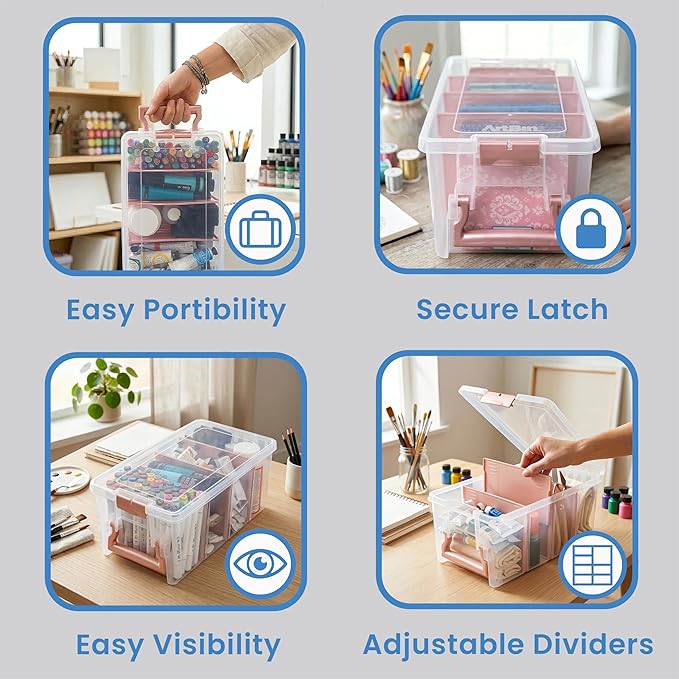 ArtBin Semi Satchel Portable Craft Organizer with 3 Dividers - Clear Plastic Storage Case for Art & Craft Supplies | 3 Removable Dividers, 15.2 x 8 x 6.2 Inches, Secure Latches, Carry Handle, Clear Durable Polypropylene