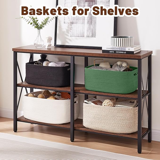 OIAHOMY Storage Basket for Shelves, Closet Cube Storage Bins Baskets for Clothes Blanket Towels, Baby Nursery, Toy Baskets Box, Woven Rope Basket, 17.72 * 12.99 * 7.87 IN, 2 Packs White