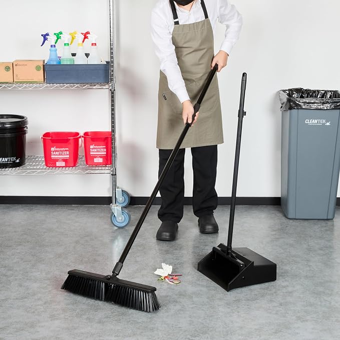 Restaurantware-Clean Tek Professional 17.13 Inch Push Broom, 1 Heavy-Duty Broom With 59â€ Handle - Heavy Bristles, 2 Handle Attachment, Wooden, Commercial Use, For Deck, Garage, Yard, Patio