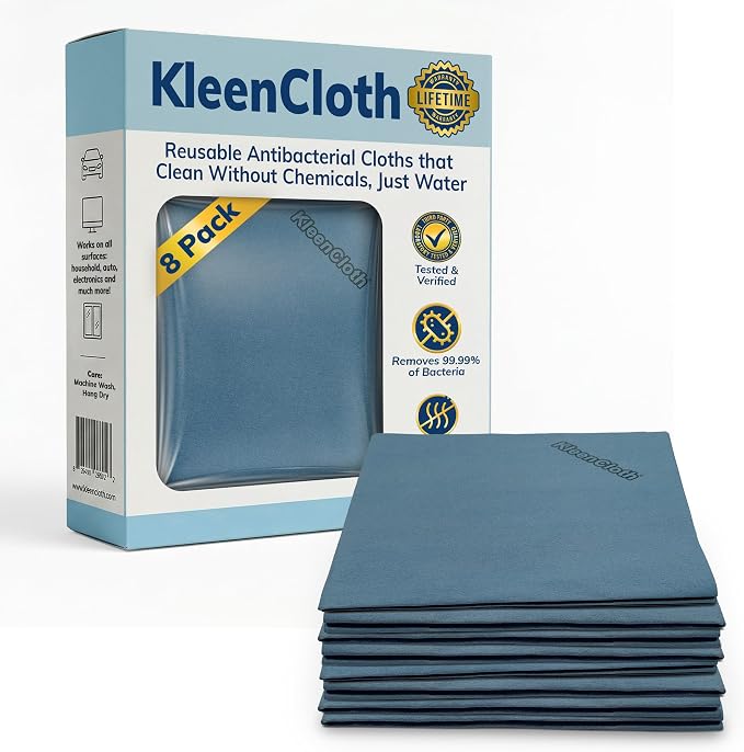 Antibacterial Reusable Cleaning Cloths, Silver-Embedded, 8 Pack