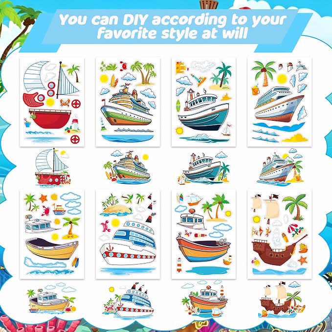 24 Sheets Cruise Make a Face Sticker, Make Your Own Cruise Stickers Mix and Match Stickers for Home School Classroom Crafts Activities Reward Birthday Party Favors