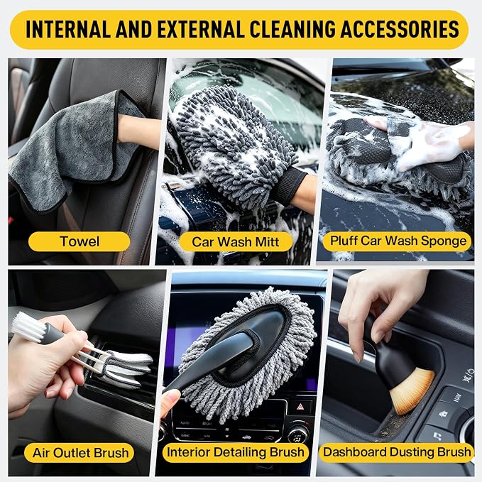 40 Pcs Car Detailing Kit Interior, Tote Includes Premium Drill Brush | Windshield Cleaning Tool Interior,Detailing Brushes Tire Brush Towels and Wheel Car Wash Kit for Cars, Trucks and Motorcycles
