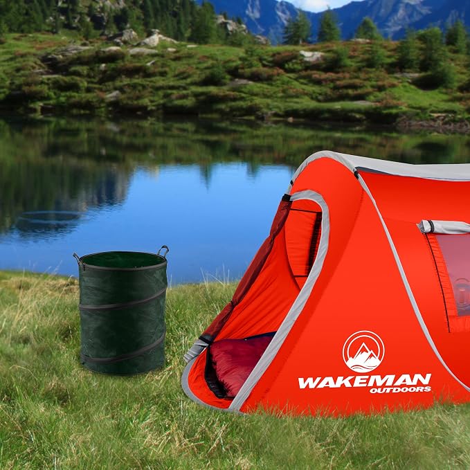 Wakeman Collapsible Trash Can and Camp Sink Set - 29.5-Gallon Garbage Bin and 7-Liter Wash Basin - Camping Accessories Outdoors (Blue and Green)