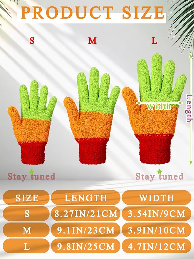 Patelai 3 Pairs Microfiber Dusting Gloves for Plants Leaf, Medium | Assorted Colors,Plant Cleaning Gloves, Reusable Washable Gloves,House Furniture Blinds Dusting