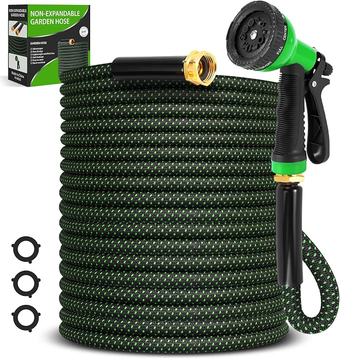 Garden Hose 100ft, Non-Expanding Flexible Hose, Lightweight | Kink Free, Sturdy, Leak-Proof, Portable, Water Hose with 10 Function Nozzle for Outdoor, Yard, Lawn, Car Wash and Camper Use