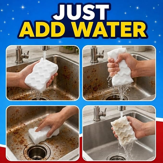 3X Density Magic Sponge Eraser, 100 Pack Cleaning Sponge for Kitchen & Bath | 3X density foam, Extra durable sponge, Ergonomic wavy grip, Deep cleaning power, Multi-surface cleaning, 100 pack value