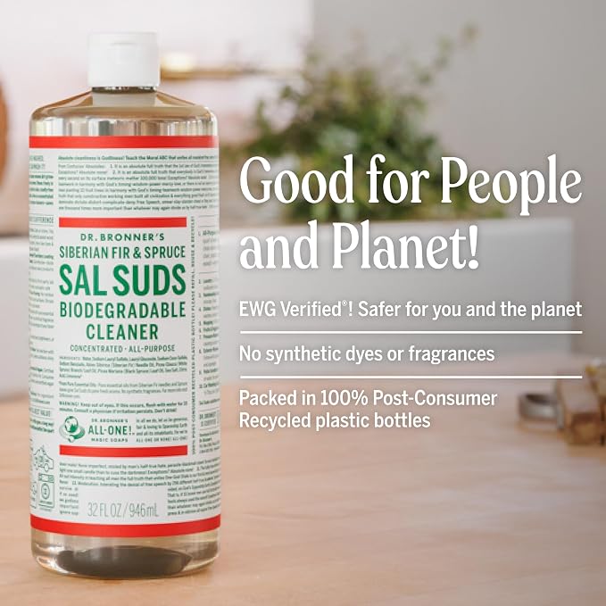 Dr. Bronner's Sal Suds All-Purpose Cleaner, Fir & Spruce Pine, 1 Gallon | Multi-Purpose Cleaner & Degreaser for Floors, Mop Solution, Dish Soap, Laundry & Spray Refill - Concentrated & Biodegradable