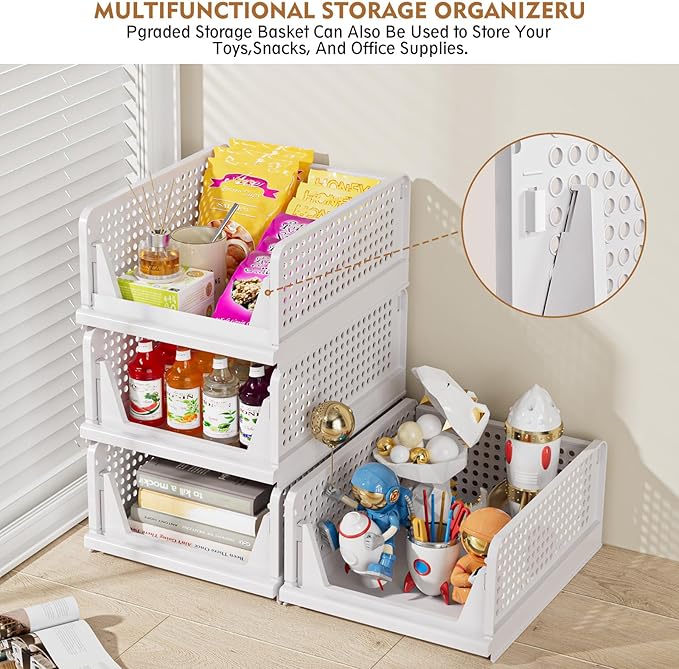 SNSLXH 5 Pack Closet Organizer Basket, Closet Organizers and Storage, Green | Stackable & Foldable Closet Storage Bins for Bathroom Laundry Room Wardrobe Storage, Space-Saving Clothes Drawer Organizer