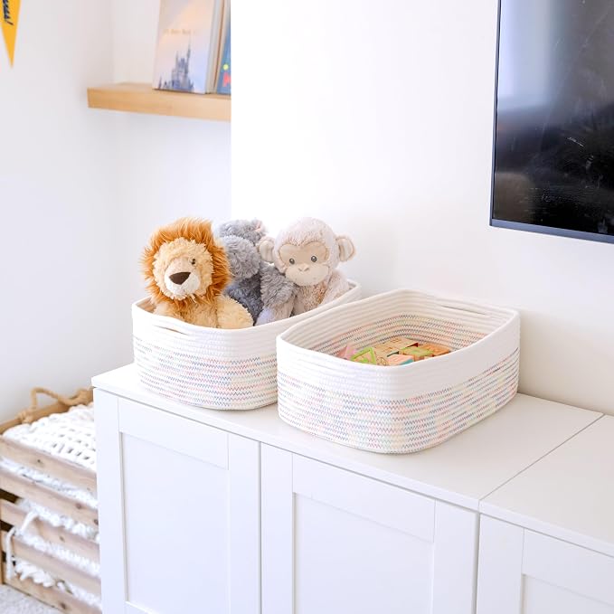Woven Rope Baskets for Organizing, 3 Pack, 15.5 x 11 x 5.5" Storage Bins | Storage baskets and organizer bins for shelves, pantry, closet storage, toy organizer, bathroom storage, nursery, towels