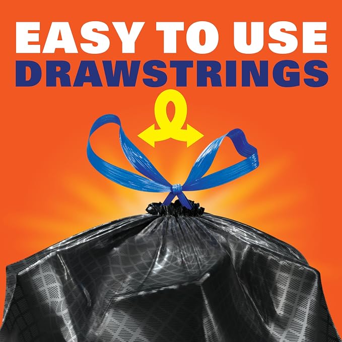 Hefty Ultra Strong 30 Gal Large Trash Bags, Black, Fabuloso Citrus, 50ct | 30G Large Black Trash Bags with Drawstrings, Resists Leaks, Punctures, Tears, Continuous Odor Control, Garage Waste, Storage