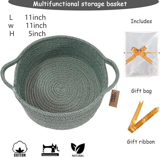 COMFY-HOMI Round Rope Basket with Handles for Shelves,Toys,Book, Cloth Storage Baskets for Organizing Toy Decorative Organizer for Living Room, Bathroom