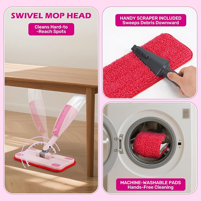 Dreamon Kids Spray Mop - Real Working Toddler Cleaning Set for for Ages 3-7 | Pink Fun & Functional Kids Mop Cleaning Set, Real Working Mini Mop with Spray Bottle, Cleaning Toys Gifts for Kids Girls Boys