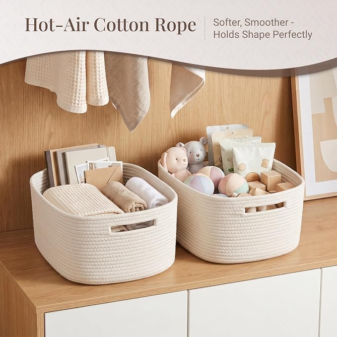 4 Pack Storage Baskets for Shelves, 17"x13"x7.5" & 7"x7"x3.5" | Cotton Rope Woven Baskets for Organizing, 2 Sizes Organizer Bins, Baskets for Shelves, Nursery, Toys, Closets, Laundry & Home