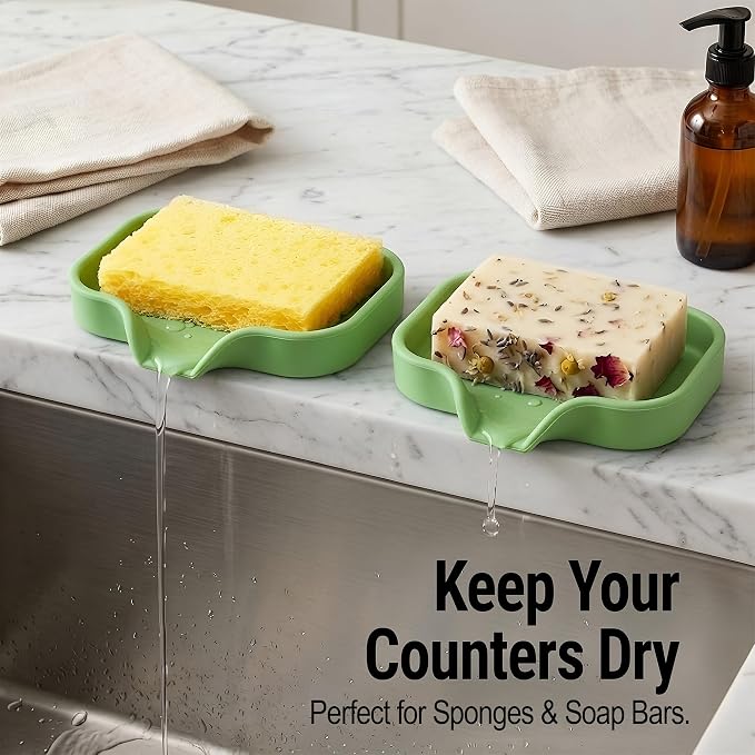 Zulay Kitchen Small Silicone Sponge Holder (4.9x3.3”) – Space-Saving Sink Organizer Tray for Sponge, Soap, Brush & More – Compact Non-Slip Dish for Kitchen & Bathroom (Jade Green)