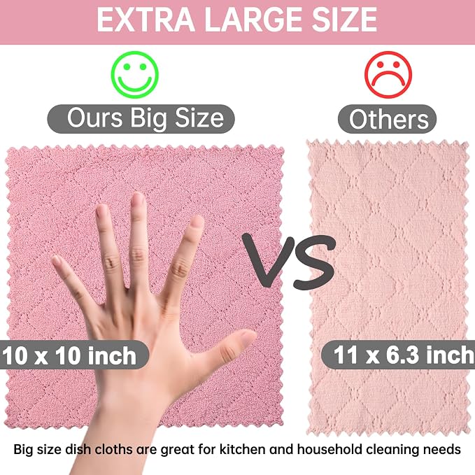 Kitchen Dish Cloths, Microfiber Cleaning Cloth, 12 Pack,10"x10" | Super Soft Absorbent Coral Velvet Dish Towels, Non-Oil No Lint Fast Drying Microfiber Cloths for Dishes & Countertops