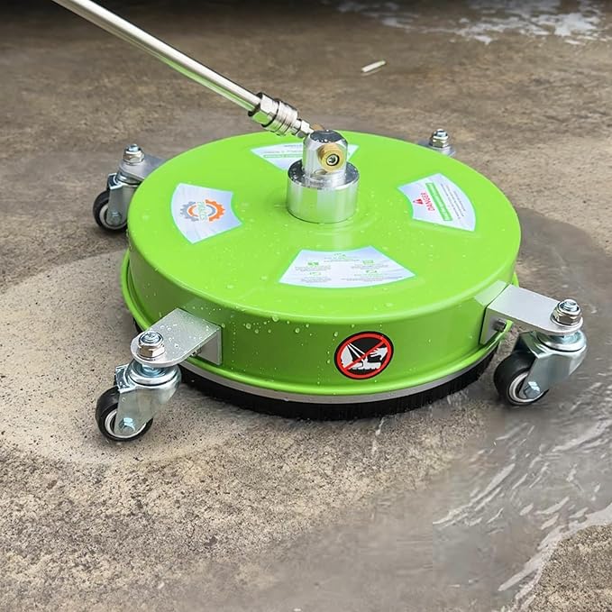 PWACCS 14" Pressure Washer Surface Cleaner with Wheels, Stainless Steel | Power Washer Attachment with Extension wands, For Driveways, Patios, Sidewalks, Decks, 1/4" Quick Connect, Green