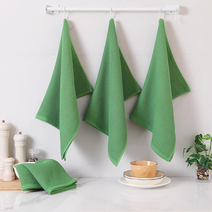 Homaxy 100% Cotton Oversized Waffle Weave Kitchen Towels 6-Pack | Grass Green, 20 x 28 Inches, Ultra Soft Absorbent Dish Towels, Quick Drying Large Cleaning Towels