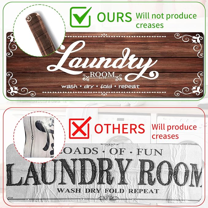 XLHOMO Laundry Room Rug Runner, 17.7"x45" Non Slip Brown Laundry Rugs, Farmhouse Washable Floor Laundry Mats for Laundry Room, Mudroom, Kitchen, Washroom, Bathroom, Hallway Entryway Area Rugs Decor