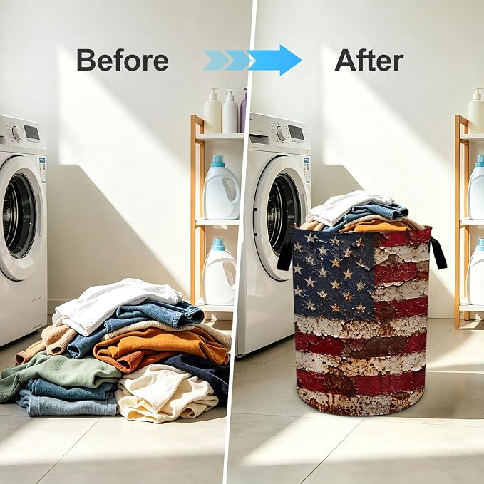 Flag Laundry Basket Foldable Oxford Laundry Hamper With Handle For Room Bathroom Bedroom