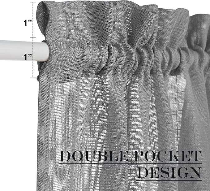 NICETOWN Linen French Sheer Door Curtains 26 x 40 inches Long for Privacy | Light Reducing Window Coverings with Tieback Rod Pocket Front Back Glass Door Curtain, 1 Panel, Dark Grey