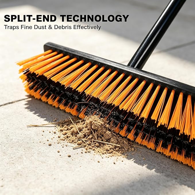 Push Broom, Outdoor Broom, Push Broom Outdoor for Garage, Deck | 18‑inch stiff bristle head works as garage, shop & industrial broom for concrete, decks, patios. Ergonomic handle + hook