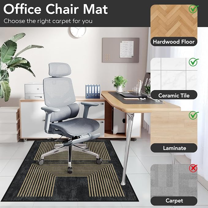 Office Chair Mat for Hardwood Floor&Tile Floor,36"X 48"-Geo Black | Heavy Duty Desk Chair Mat for Hard Floors,Under Desk Rug for Rolling Computer Chair,Anti Slip,Low Pile Carpet Floor