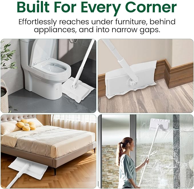 Flat Wet Dry Floor Mop with 10 Disposable Mop Pads, 360° Rotating | Includes 1 Sweeper Handle, 10 Disposable Power Mop Pads, Dry & Wet Use for Hardwood, Tile, and Laminate Floor