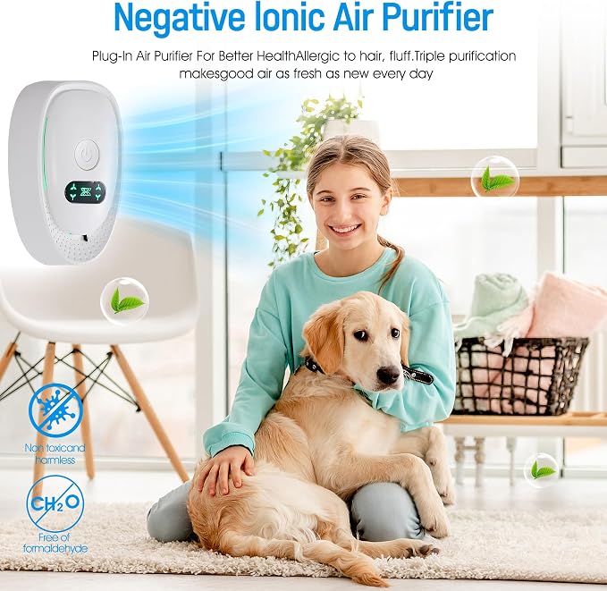 Air Ionizers for Home,4-Pack Negative Ion Air Purifiers | Odor Eliminators Quiet Plug-in for Bedroom, Office, Living Room Compact Freshener for Pet Smoke, and Kitchen Odor