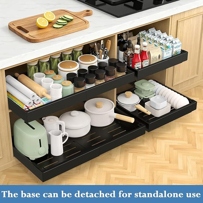 Under Sink Organizer, 2-Tier Slide Out kitchen Storage Metal Shelf, Black | 16.7″ To 29.1″ Pull Out Kitchen Storage Cabinet Organizer, Or Bathroom Laundry Kitchen Storage, Multi-Use Bathroom Storage