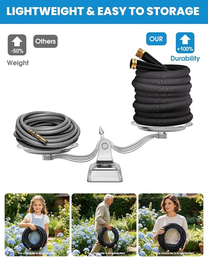 25 FT Garden Hose, Non-Expanding Water Hose, Ultra Flexible, Burst-Resistant, Kink-Free, High-Pressure Garden Hose for Easy All-Weather Use on Lawns, Gardens, and Outdoor Cleaning