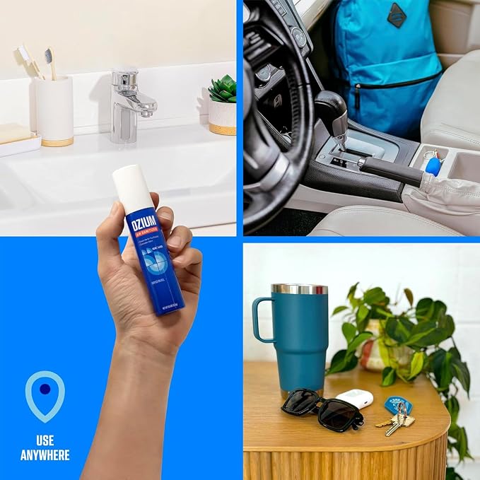 Ozium 0.8 Oz. Air Sanitizer and Odor Eliminator Spray | Room Odor Eliminator for Home, Car, and Office, Carbon Black, 6 Pack