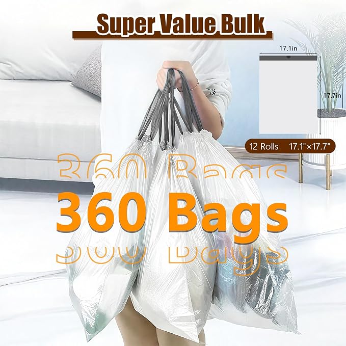 2.6 Gallon Mini Drawstring Trash Bags, 360 Count 1.2 Mil Thick Small Garbage Bags by WOWSOLID, Fit Liners 7.5-10 Liter, 2-3 Gal, Trash Can Bin for Bathroom, Kitchen, Bedroom, Office